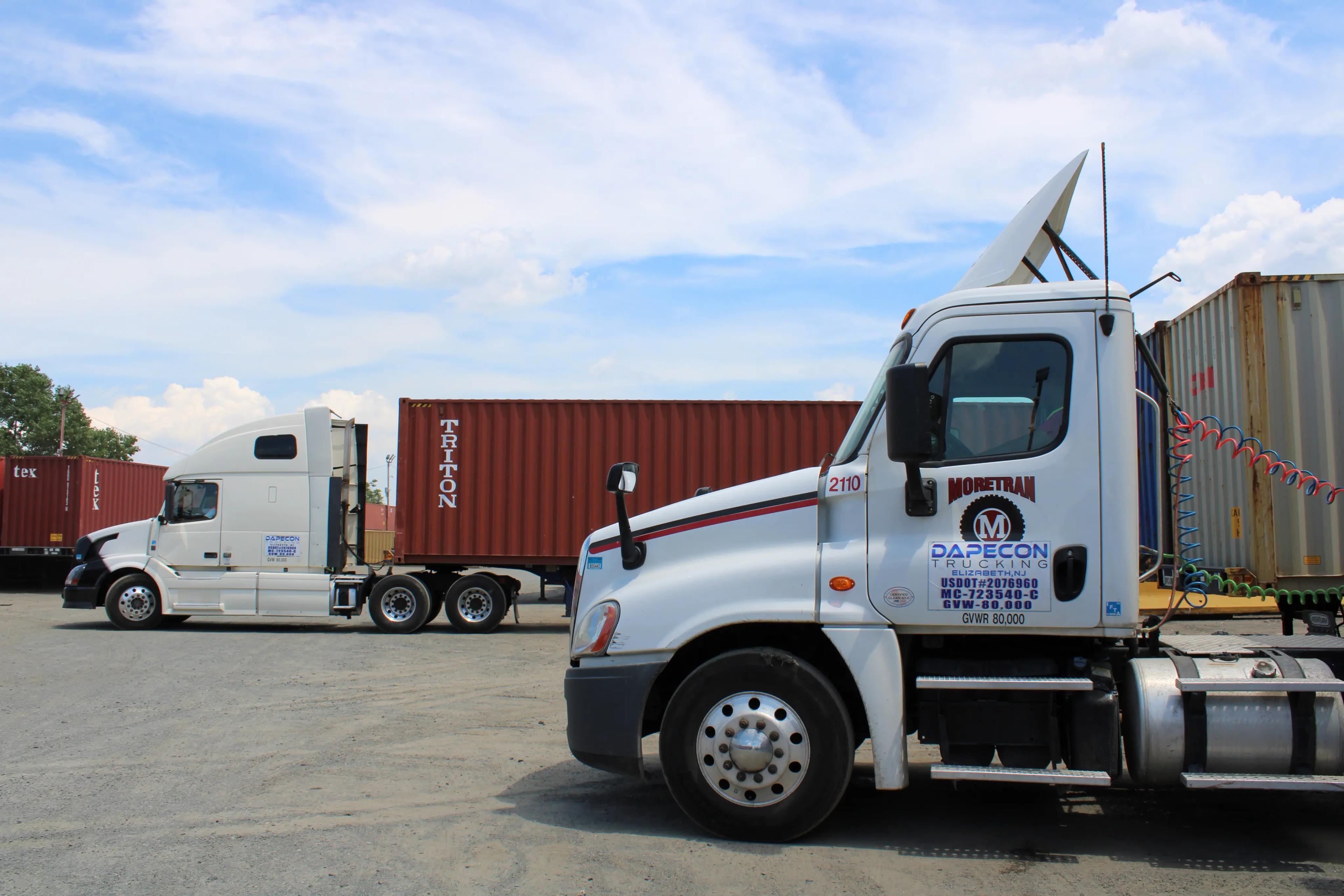 A truck from an intermodal transportation trucking company serving New Jersey